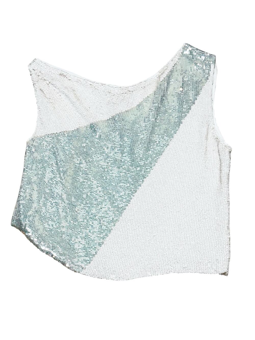 Retrofête NWT Sequin Top Silver & White Small